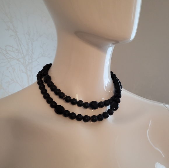 Long Beaded Necklace, Black - Picture 2 of 5